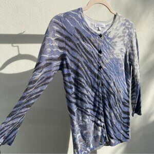 Y2K Silver & Blue Glitter Mixed Animal Print Cardigan Size Small